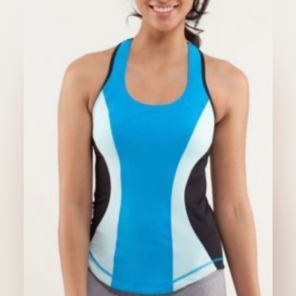 Lululemon Cardio Kick Tank black/Aquamarine blue EUC - Picture 2 of 6